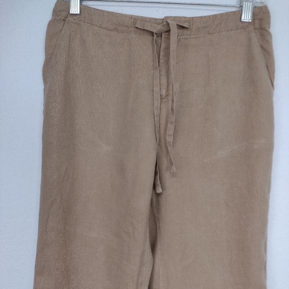 OLD NAVY Pants Linen Tan Cropped Drawstring Zip Front Pants Sz 1 Coastal Summer - Picture 2 of 10